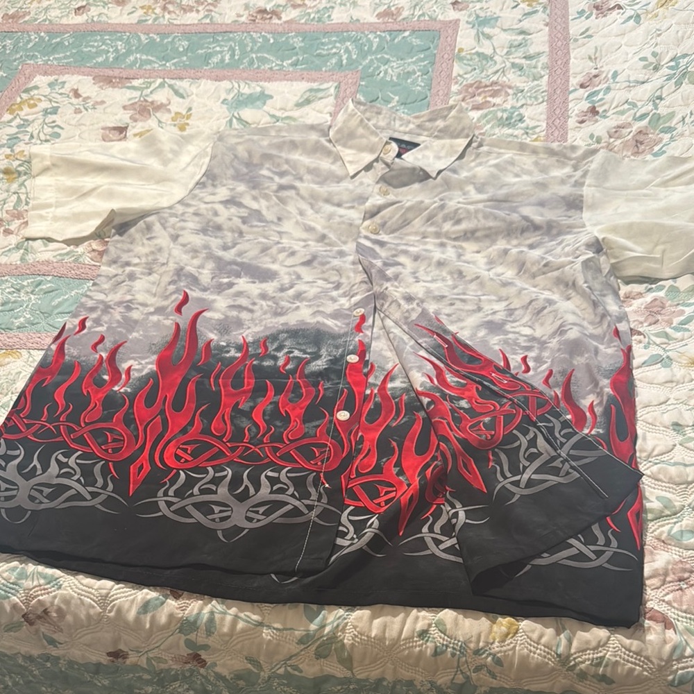 Flame Pattern Button-Up Shirt - Picture 1 of 5